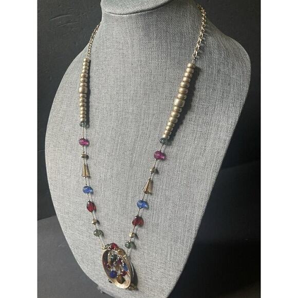 Linea by Louis Dell'Olio Harp Necklace Russian Gold Tone Beaded Adjustable Boho - Picture 3 of 11